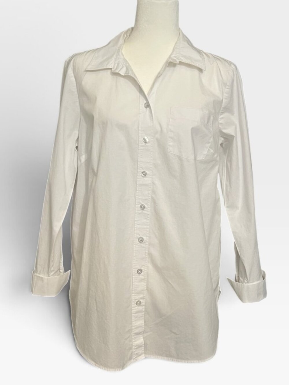 Talbots Womens M White Oversized Cotton Button Down Shirt Long Boyfriend Tunic